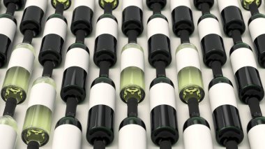 Şişe kırmızı ve beyaz şarap beyaz arka plan boş etiketlerle desen. Tasarım veya marka şablonu. 3D render illüstrasyon