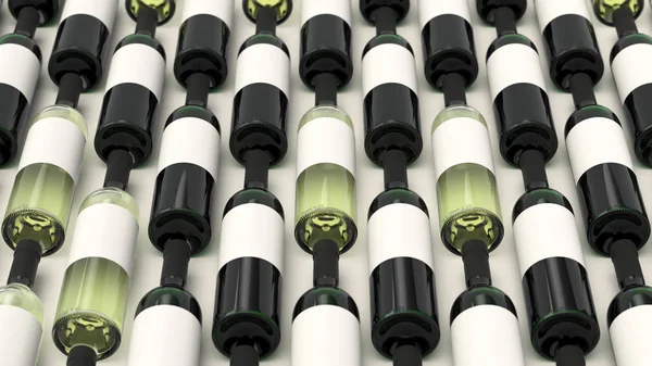 Şişe kırmızı ve beyaz şarap beyaz arka plan boş etiketlerle desen. Tasarım veya marka şablonu. 3D render illüstrasyon