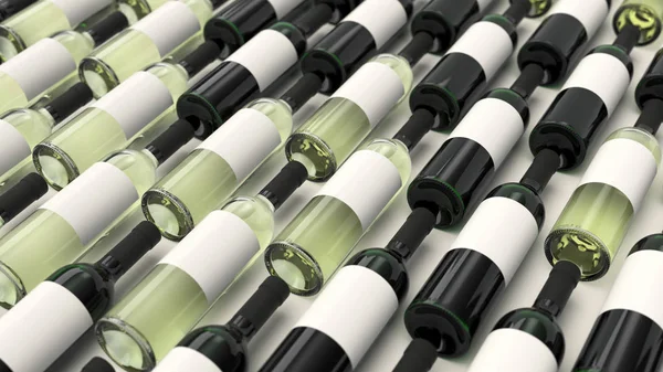 Şişe kırmızı ve beyaz şarap beyaz arka plan boş etiketlerle desen. Tasarım veya marka şablonu. 3D render illüstrasyon