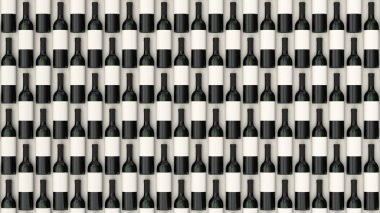 Boş etiketleri beyaz zemin üzerine kırmızı şarap şişeleri desen. Tasarım veya marka şablonu. 3D render illüstrasyon