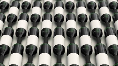 Boş etiketleri beyaz zemin üzerine kırmızı şarap şişeleri desen. Tasarım veya marka şablonu. 3D render illüstrasyon