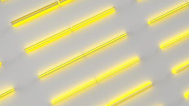 Fütüristik teknolojik veya endüstriyel arka plan sarı parlak çizgiler ve elemanları. Arka plan döngü. 3D render animasyon