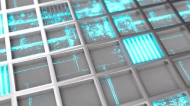 Metalden yapılmış, fütüristik teknolojik veya endüstriyel arka plan parlak çizgiler ve öğeleri ile ekleri. Arka plan. 3D render illüstrasyon.