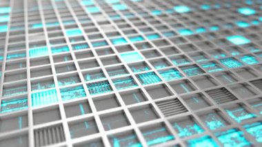 Metalden yapılmış, fütüristik teknolojik veya endüstriyel arka plan parlak çizgiler ve öğeleri ile ekleri. Arka plan. 3D render illüstrasyon.