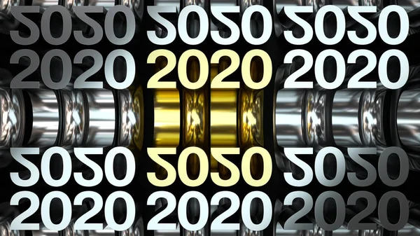 Golden 2020 Nombre Dans Grille Chiffres Métalliques Nouvel Fond Célébration — Photo