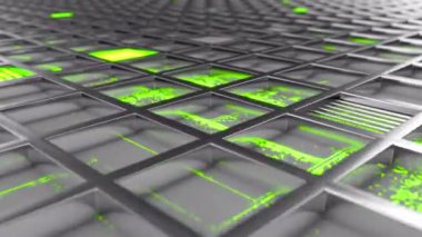 Metalden yapılmış, fütüristik teknolojik veya endüstriyel arka plan parlak çizgiler ve öğeleri ile ekleri. Arka plan. 3D render illüstrasyon.