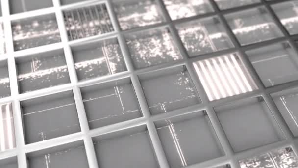 Φουτουριστικό Φόντο Τεχνολογικής Βιομηχανικής Κατασκευασμένο Από Μέταλλο Σχάρες Λαμπερό Γραμμές — Αρχείο Βίντεο