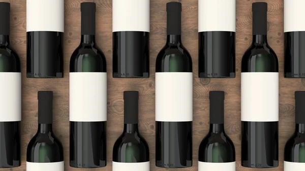 木製の背景の空白のラベルの赤ワインのボトルからパターン デザインやブランド化のテンプレート レンダリング図 — ストック写真
