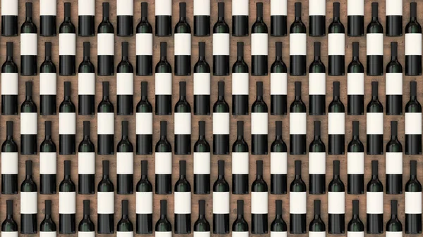 Padrão Garrafas Vinho Tinto Com Etiquetas Branco Fundo Madeira Modelo — Fotografia de Stock