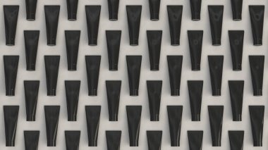 Desen, diş macunu, krem veya jel beyaz zemin üzerine boş siyah tüp. Mockup marka. 3D render illüstrasyon