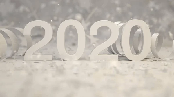 2020 Biały Numer Konfetti Serpentyn Czarnym Tle 2020 Roku Nowy — Zdjęcie stockowe