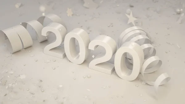 Numéro 2020 Blanc Avec Confettis Serpentine Sur Fond Noir 2020 — Photo