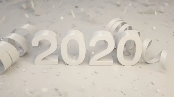 Numéro 2020 Blanc Avec Confettis Serpentine Sur Fond Noir 2020 — Photo