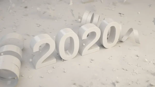 紙吹雪と黒の背景の蛇紋岩数 2020 年まで白 2020 年の標識です レンダリング図 — ストック写真