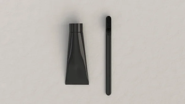 Leere Schwarze Tube Zahnpasta Und Zahnbürste Auf Weißem Hintergrund Branding — Stockfoto