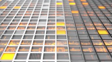 Metalden yapılmış, fütüristik teknolojik veya endüstriyel arka plan parlak çizgiler ve öğeleri ile ekleri. Arka plan. 3D render illüstrasyon.