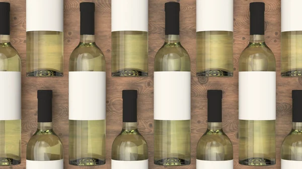 Μοτίβο Από Μπουκάλια Λευκό Κρασί Κενές Ετικέτες Ξύλινο Υπόβαθρο Σχεδιασμού — Φωτογραφία Αρχείου