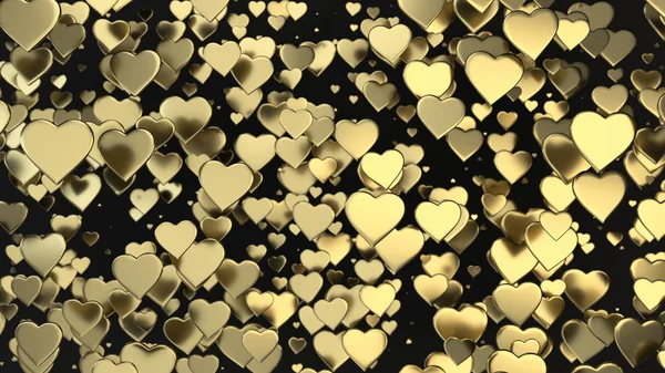 Zlaté Srdce Pozadí Valentinky Den Vykreslování Obrázku — Stock fotografie