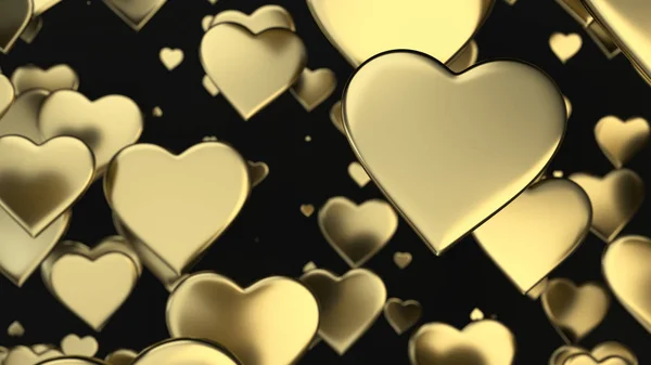 Золотые Сердца Фон День Святого Валентина Рендеринг — стоковое фото