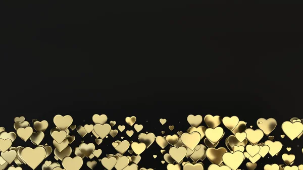 Zlaté Srdce Pozadí Valentinky Den Vykreslování Obrázku — Stock fotografie