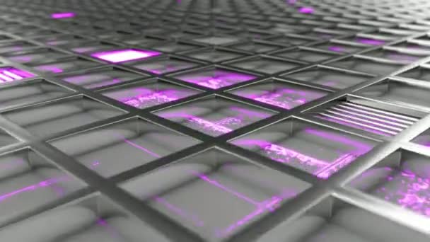 Futuristic Technological Industrial Background Made Metal Grates Glowing Lines Elements — Stock Video