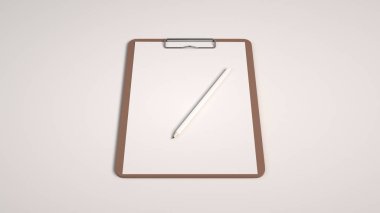 Mockup marka. Pano sayfası kağıt ve kalem ile. 3D render illüstrasyon.