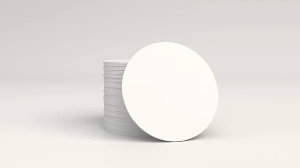 Mockup boş beyaz bira bardak beyaz arka plan üzerinde yuvarlak. Şablon marka. 3D render illüstrasyon