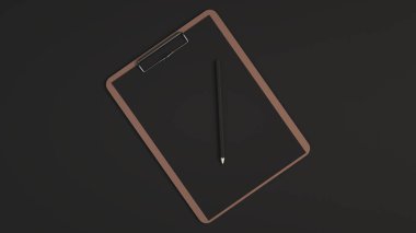 Mockup marka. Pano sayfası kağıt ve kalem ile. 3D render illüstrasyon.