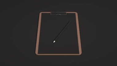 Mockup marka. Pano sayfası kağıt ve kalem ile. 3D render illüstrasyon.