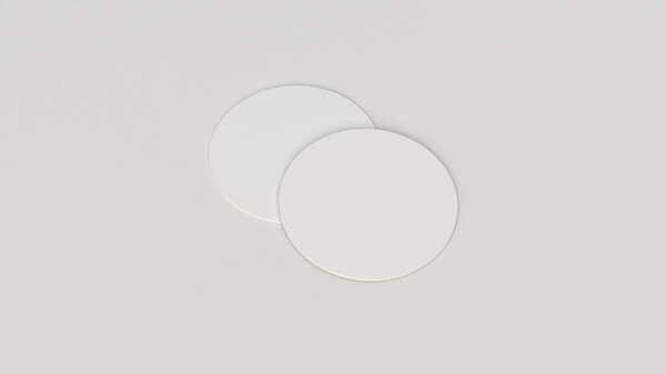Mockup of blank white round beer coasters on white background. Branding template. 3D rendering illustration