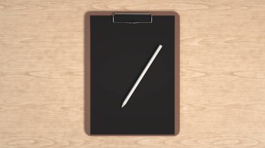 Mockup marka. Pano sayfası kağıt ve kalem ile. 3D render illüstrasyon.