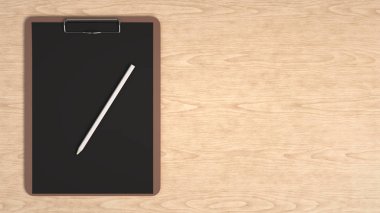 Mockup marka. Pano sayfası kağıt ve kalem ile. 3D render illüstrasyon.