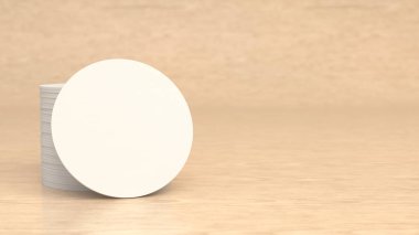 Mockup boş beyaz yuvarlak ahşap arka plan üzerinde bardak bira. Şablon marka. 3D render illüstrasyon