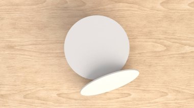 Mockup boş beyaz yuvarlak ahşap arka plan üzerinde bardak bira. Şablon marka. 3D render illüstrasyon
