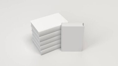 Beyaz arka plan üzerinde beyaz dikey kitap mockup. Kitap kapak tasarımı için şablon. 3D render illüstrasyon