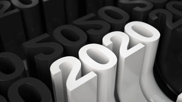 Białe 2020 Liczba Siatka Figury Czarnych Tło Obchody Nowego Roku — Zdjęcie stockowe