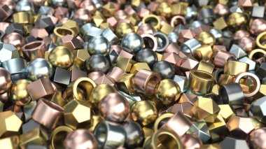 Renkli metal ilkel yığını. Geometrik arka plan. 3D render illüstrasyon
