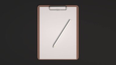 Mockup marka. Pano sayfası kağıt ve kalem ile. 3D render illüstrasyon.