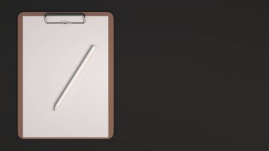 Mockup marka. Pano sayfası kağıt ve kalem ile. 3D render illüstrasyon.