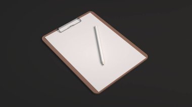 Mockup marka. Pano sayfası kağıt ve kalem ile. 3D render illüstrasyon.