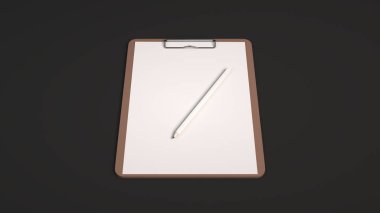 Mockup marka. Pano sayfası kağıt ve kalem ile. 3D render illüstrasyon.