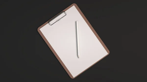モックアップをブランディングします 枚の紙と鉛筆でクリップボード レンダリング図 — ストック写真