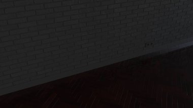 Boş oda siyah boyalı tuğla duvar ve parke zeminler ile. İç mockup. 3D render illüstrasyon.