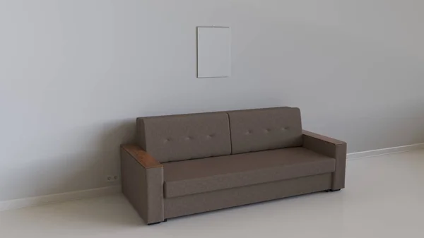 Blank White Spiral Calendar Hanging Wall Simple Sofa Interior Mockup — Stock Photo, Image
