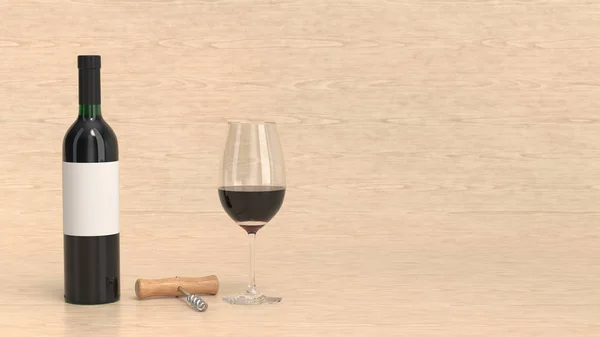 Mockup de garrafa de vinho com vidro e saca-rolhas — Fotografia de Stock