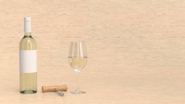 Şişe şarap cam ve tirbuşon mockup