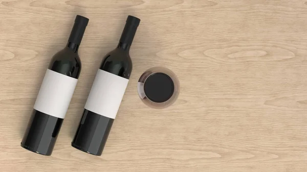 Burla de dos botellas de vino tinto con copa —  Fotos de Stock