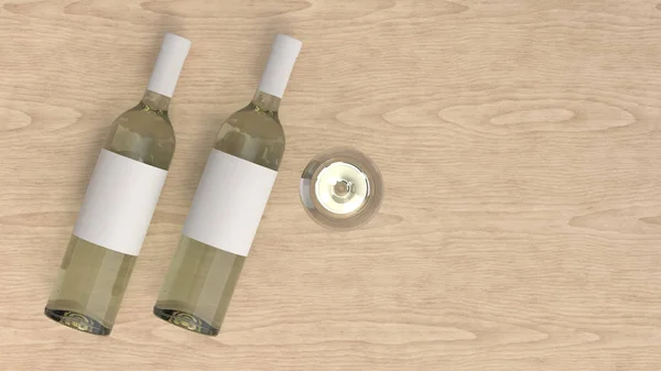 Attrappe von zwei Flaschen Weißwein mit Glas — Stockfoto
