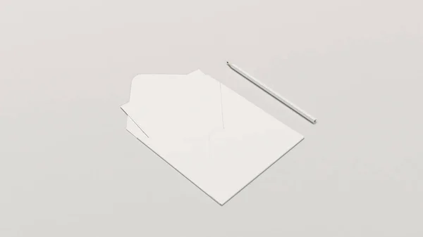 Makett-üdvözlés kártya négyzet boríték, ceruza — Stock Fotó