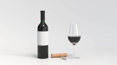 Şişe şarap cam ve tirbuşon mockup